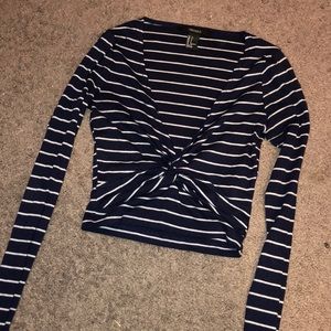 Navy Striped Low Cut Crop Top